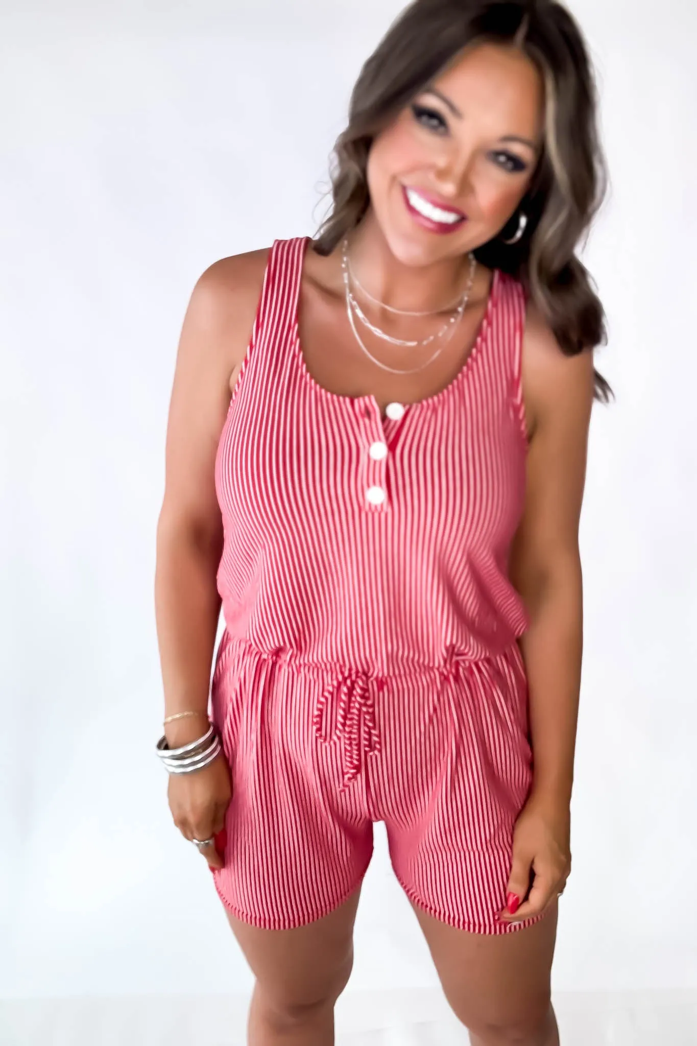 Wishing For You Red And White Vertical Stripe Romper